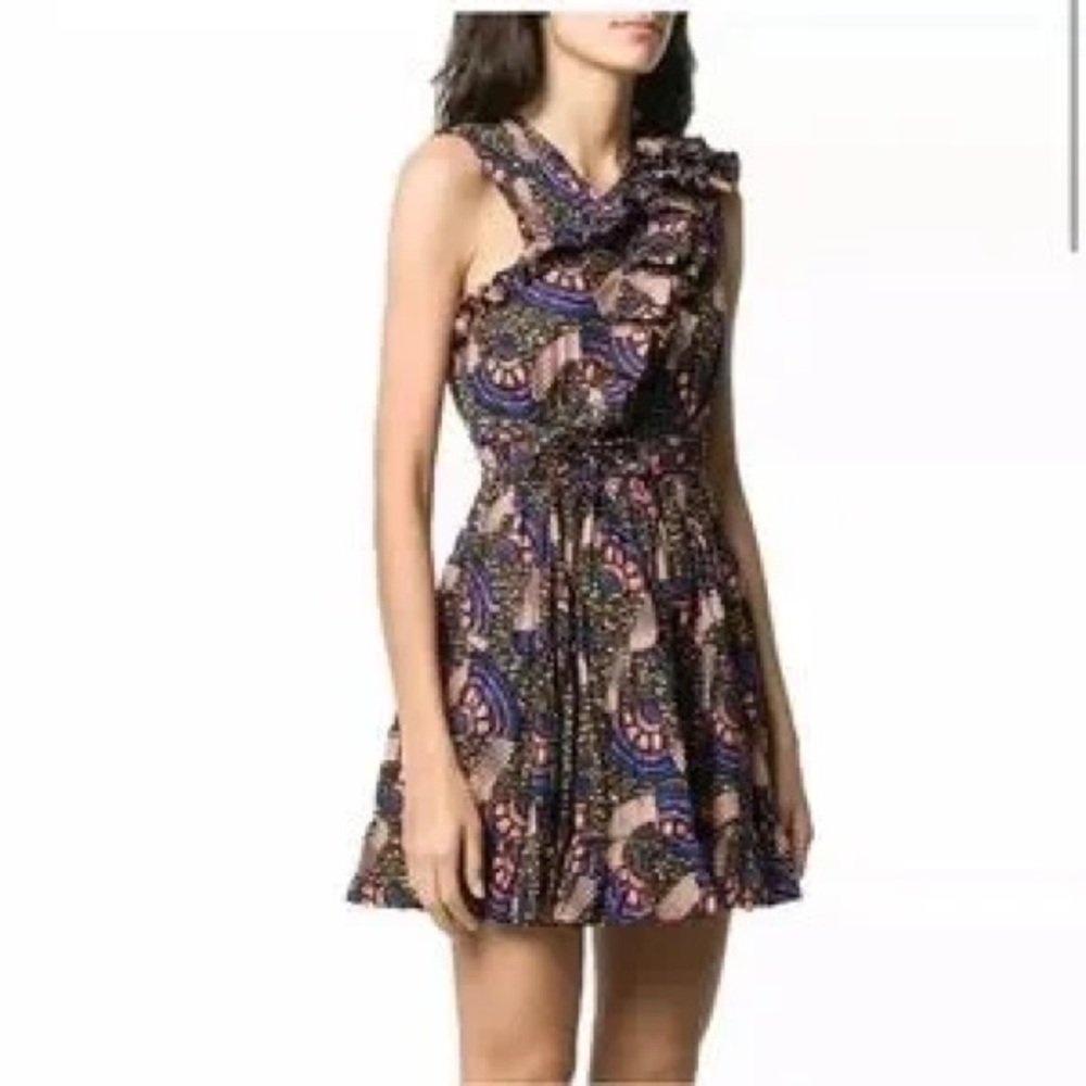 Ulla Johnson | Iliana Poplin Ruffle Mini Dress Size 6 Abstract Print 100% Cotton